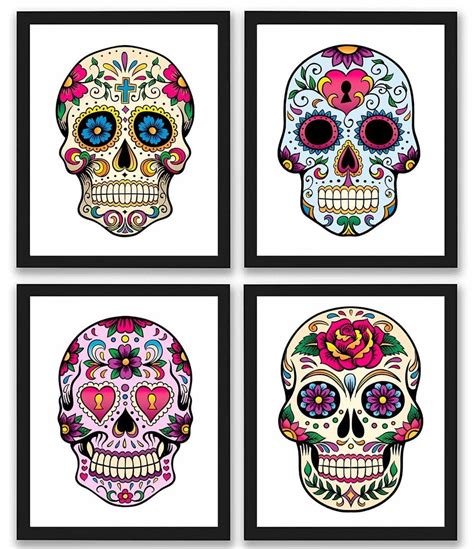 Sugar Skull Decor Art Prints Set Of 4 Photos 8x10 Unframed Mexican