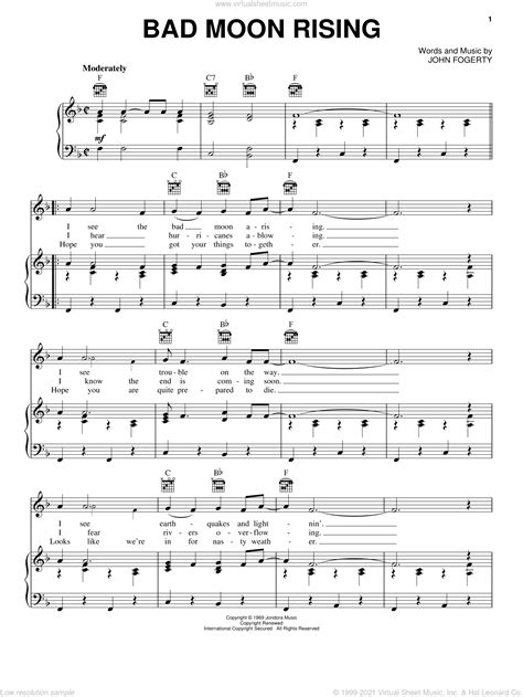 Revival Bad Moon Rising Sheet Music For Voice Piano Or Guitar