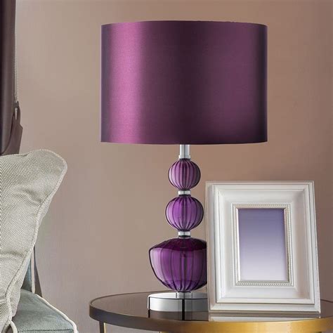 Chrome Glass Table Lamp Purple Colour Shade Living Room Bedroom Lighting Decor Bedroom Decor