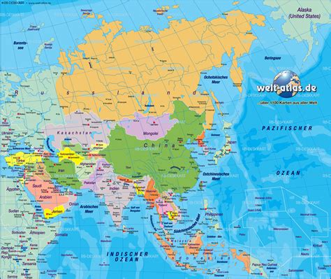 Karte Von Asien Weltkarte Politisch Übersichtskarte Regionen Der