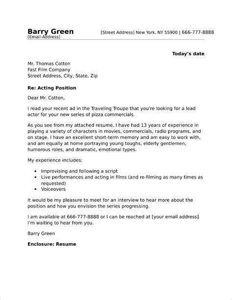 Acting Cover Letter Template Letters