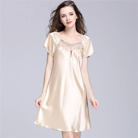 New Hot Sale Women S Faux Silk Satin Sexy Nightgown Short Sleeve