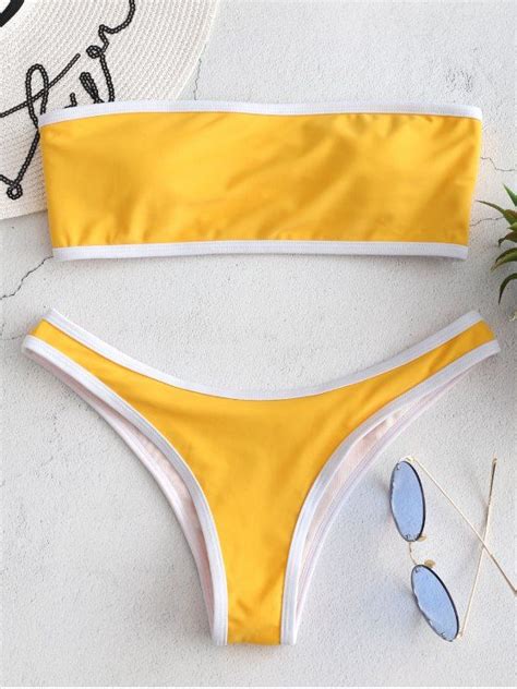 Shop For Contrast Trim Bandeau Bikini Set Bright Yellow Bikinis S At Zaful Only 1549 And