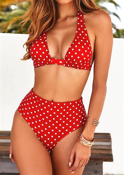 Polka Dot Halter Bikini Set Trajes de bikini Fotos traje de baño