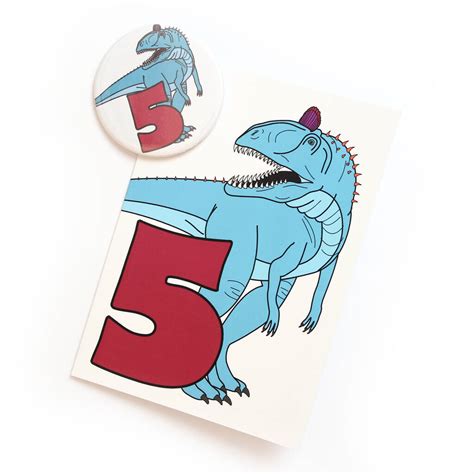 Number Five Dinosaur Card And Badge Set By Dinosaurs Doing Stuff