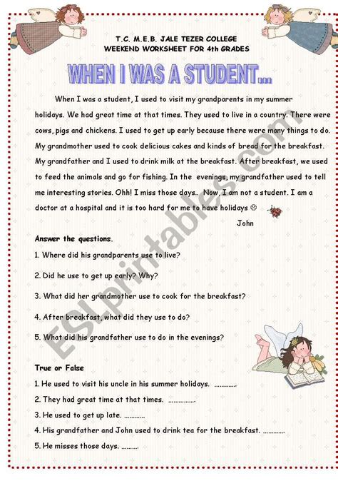 Reading With Used To Esl Worksheet By Yasminen