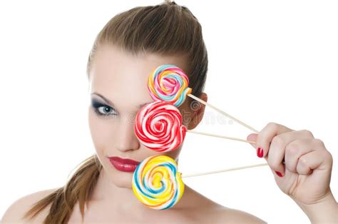 The Girl With A Sugar Candy Stock Photo Image Of Cute Makeup 25089918