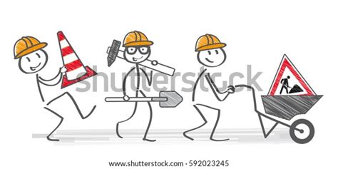 Men Working Stick Figures Building Site Stock Vector Royalty Free