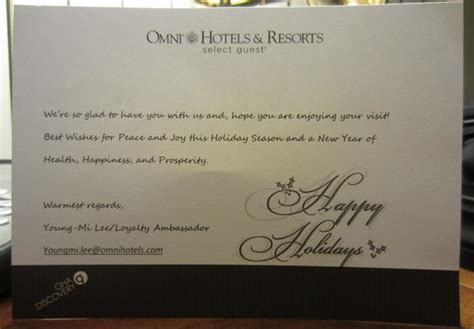 Welcome Card Delivered To Room Picture Of The Omni King