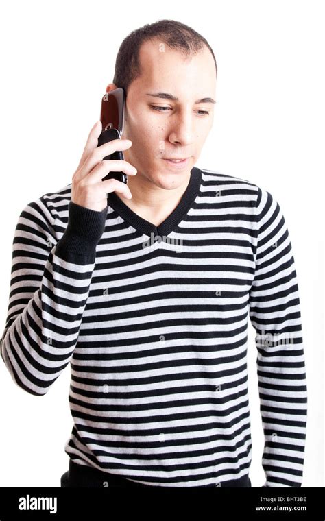 Joven Hombre Hablando Por Teléfono Celular Aislado Sobre Fondo Blanco