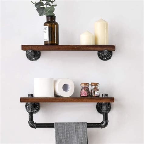 Black3 Tier Industrial Iron Pipe Shelves Wall Mount Wood Floating