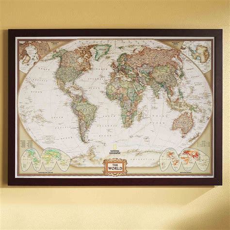World Political Map Earth Toned Poster Size And Framed National Geographic Store