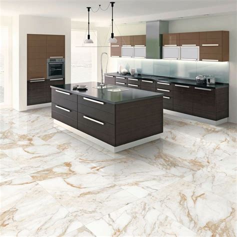 Calacatta Oro Polished Porcelain Marble Effect Tile Tile Floor