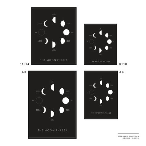 Moon Phases Print Printable Poster Lunar Phases Moon Space Art