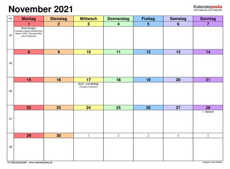 Choose november 2021 calendar template from variety of formats listed below. Kalender November 2021 als PDF-Vorlagen