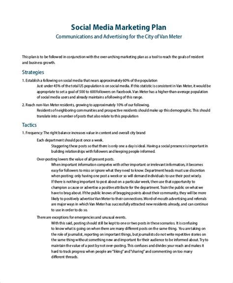 Free 15 Sample Social Media Marketing Plan Templates In Pdf Ms Word