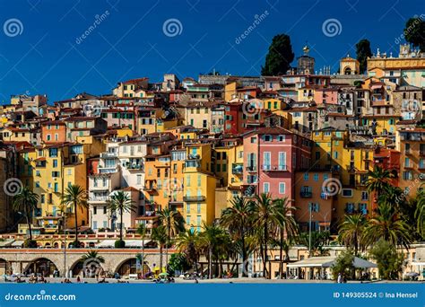 Old Town With Colourful Houses In Menton Editorial Stock Image Image