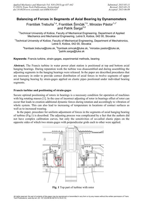 Pdf Balancing Of Forces In Segments Of Axial Bearing By Dynamometers