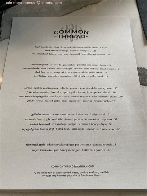 Menu At Common Thread Restaurant Savannah