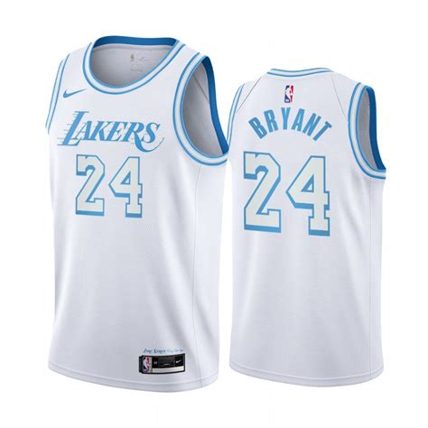 Root on the lakers draft pick with the latest kobe bryant jerseys shirts and collectible memorabilia. Kobe Bryant White Jersey 2020-21 Lakers #24 City Edition New Blue Silver Logo Jersey