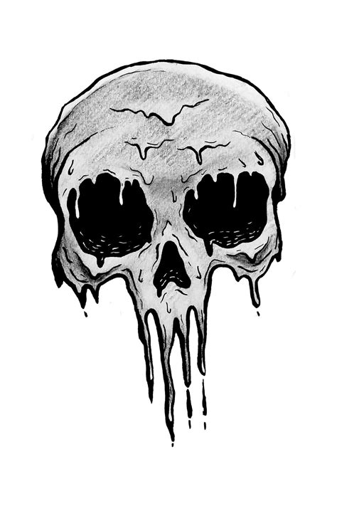 Dripping Skull A5 Print Skull Art Skull Brain Art