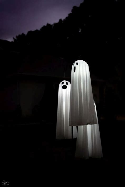 Easy Lighted Hanging Ghosts Outdoor Halloween Halloween Diy Yard Halloween Outside
