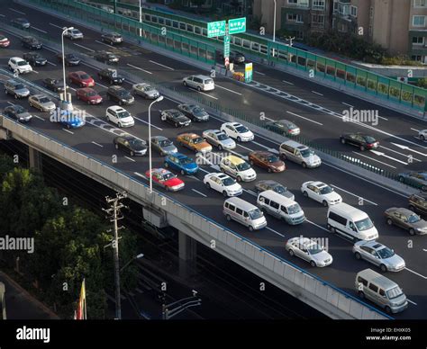 Aerial View Of A Traffic Jam During Rush Hour In Shanghai China Stock