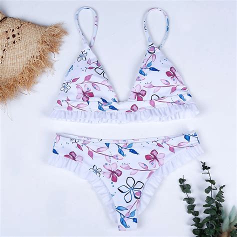 Woman Swimsuit Padded String Bikini Set Two Piece Suits Floral