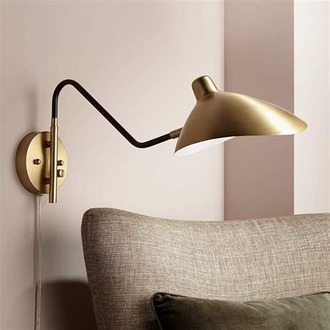 Colborne Brass And Bronze Plug In Swing Arm Wall Lamp 76h61 Lamps