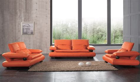 Orange Leather Sofa Set Baci Living Room