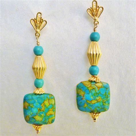 Turquoise And Bali K Gold Vermeil Earrings Vermeil Earrings Mosaic