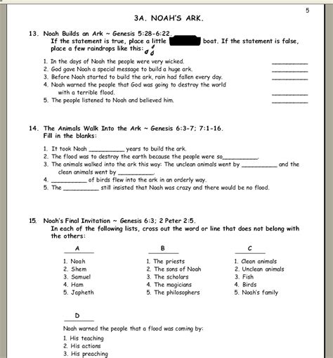 Bible Study Worksheets For Volume 1 Adam And Eve Noah And The Ark And