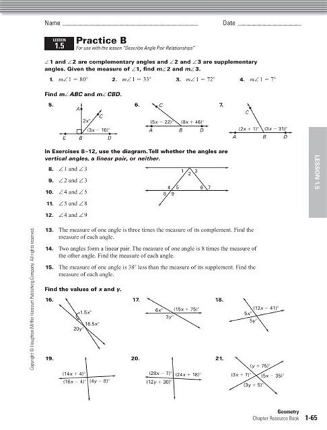 Practice B W Angle Pair Relationships