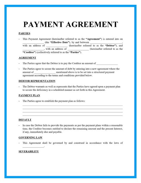 Free Printable Payment Agreement Template