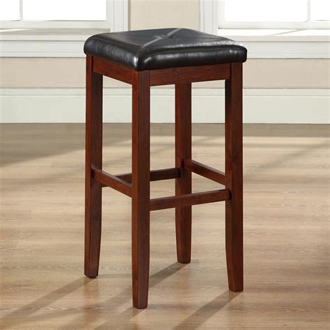 Upholstered Square Seat Bar Stool with 29 Inch Seat Height - Mahogany 