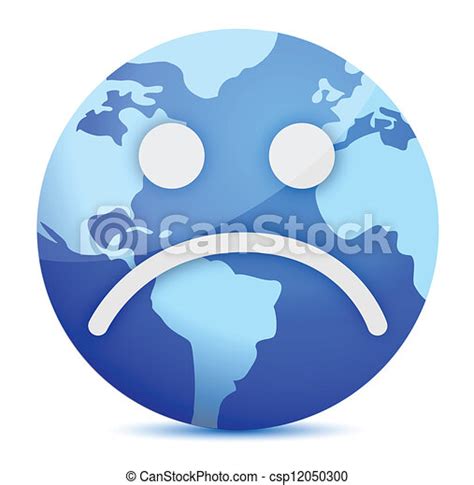 Vector Clipart Of Sad Earth Globe Illustration Design Over A White