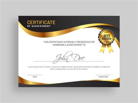 Certificado De Plantilla De Logro Con Diseño Gris Y Dorado Y Placa