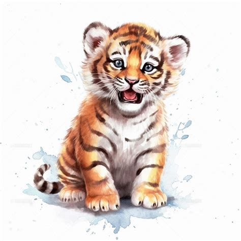 Premium Ai Image Watercolor Drawing Of A Tiger Cub