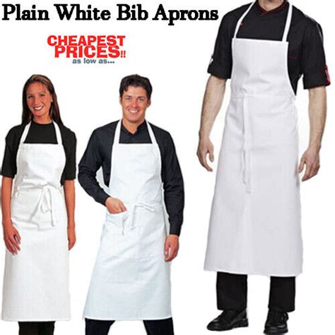 White Black Bib Apron Butcher Apron Pocket Halter Neck Cooking Catering Aprons Ebay