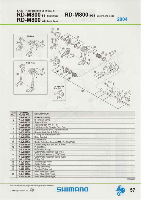 Shimano Spare Parts Catalogue 2004