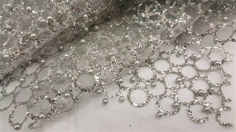Lace Silver Sparkly Glued Glitter And Pearls On Mesh Bling Etsy