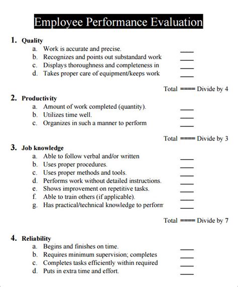 Free Employee Evaluation Form Samples In Ms Word Pages Images