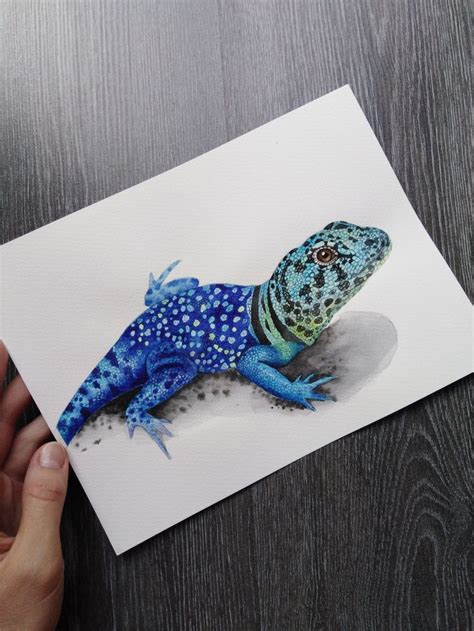 Blue Lizard Print Colorful Animals Realistic Drawing Lizard Wall Art