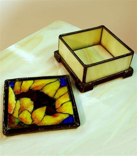 A Sunflower Mosaic On A Square Stained Glass Box Stained Glass