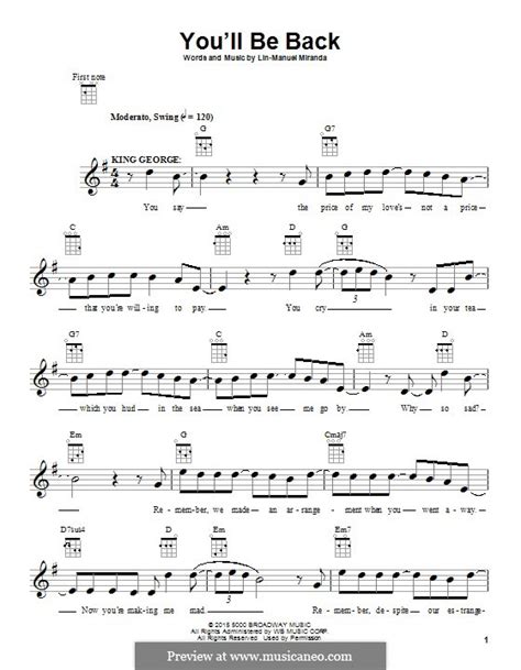 Youll Be Back From Hamilton By L Miranda Sheet Music On Musicaneo