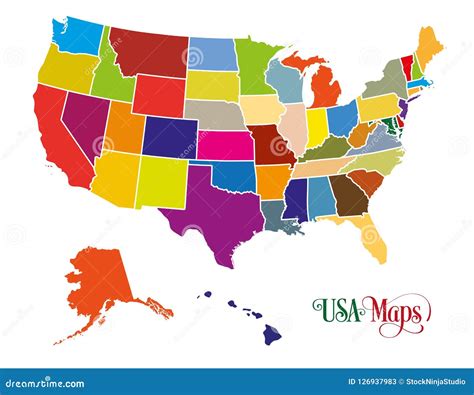 United States Simple Bright Colors Political Map Map