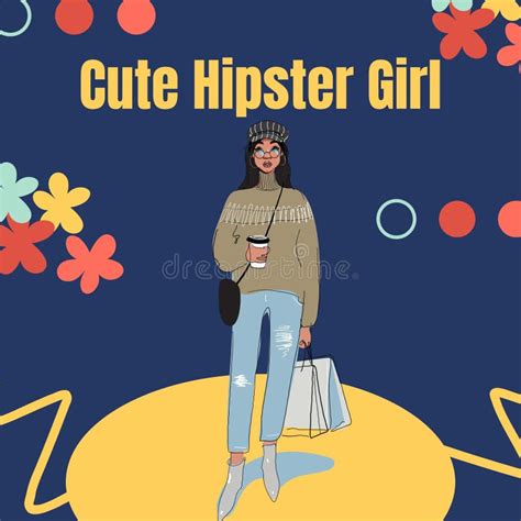 Cute Hipster Girl Illustration Instagram Posts Stock Illustration