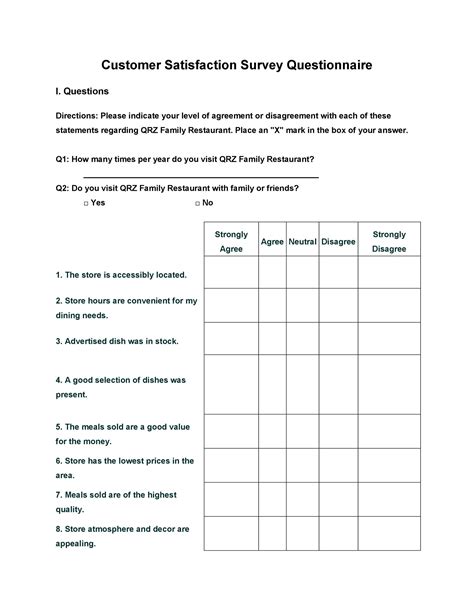 Questionnaire Format For Research