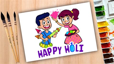How To Draw Holi Festival Happy Holi Drawing For Beginners Youtube