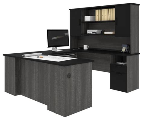 Bestar Norma 71w U Or L Shaped Executive Desk With Hutch Blackbark